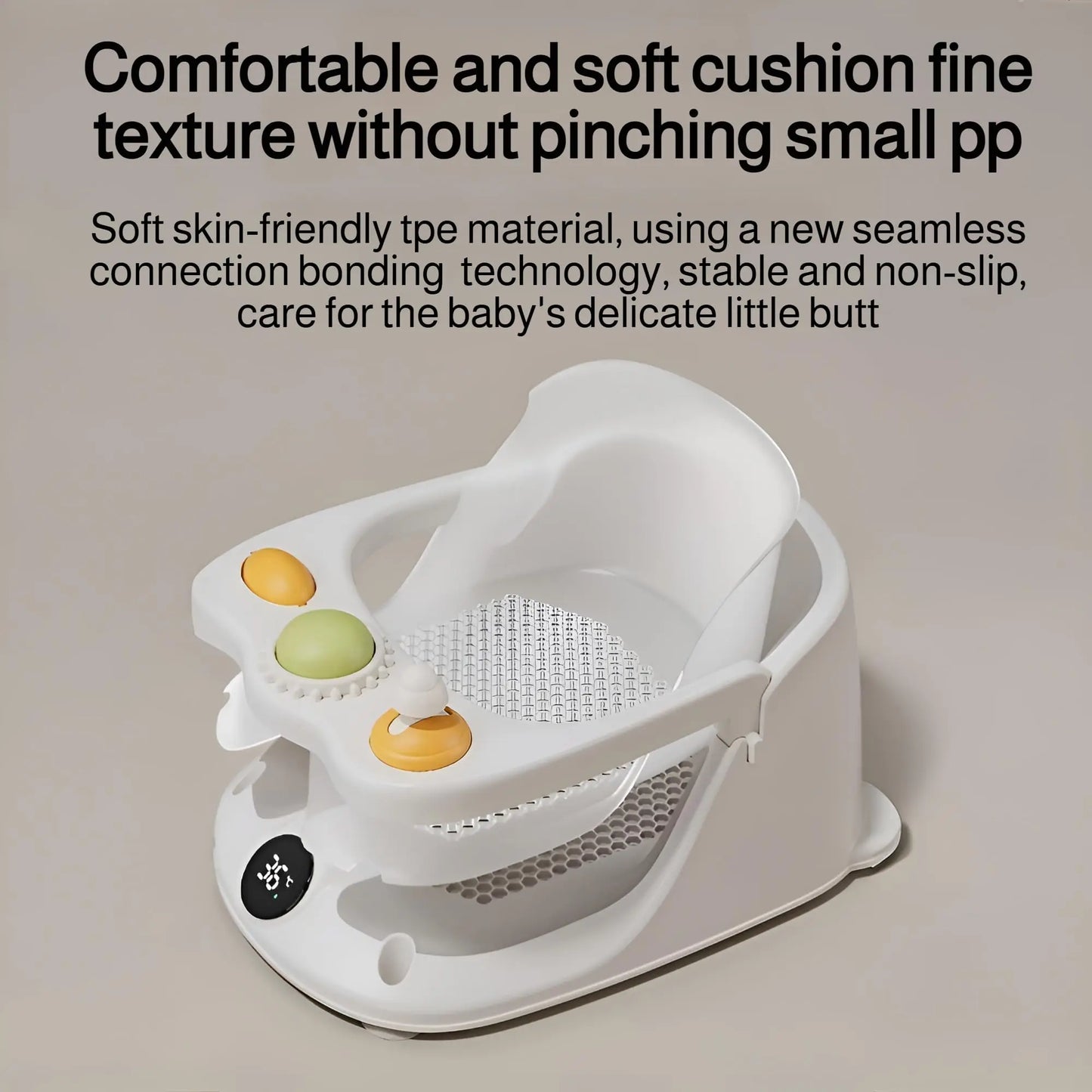 Baby Bath Seat with Temperature Sensor – Non-Slip Infant Bathtub Seat & Rinse Cup for 6M+