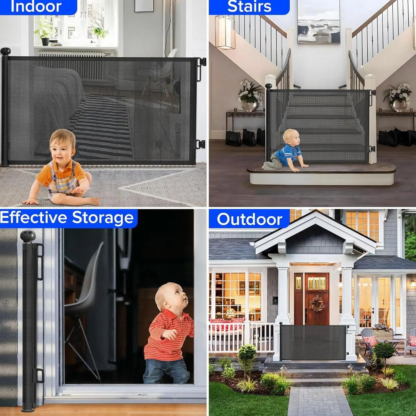 Retractable Safety Gate – No-Drill Childproof Mesh Fence for Hallways, Stairs & Doorways
