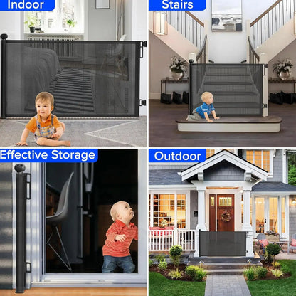 Retractable Safety Gate – No-Drill Childproof Mesh Fence for Hallways, Stairs & Doorways