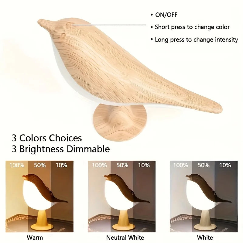 Bird Touch Bedside Lamp for Kids – USB Rechargeable Night Light