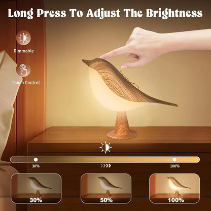 Bird Touch Bedside Lamp for Kids – USB Rechargeable Night Light