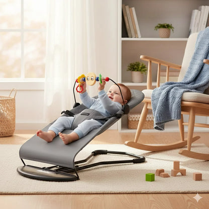 2-in-1 Convertible Baby Bouncer Seat with Toy Bar - No Battery Self-Rocking Hip-Healthy Seat for Infants 0-2 Years