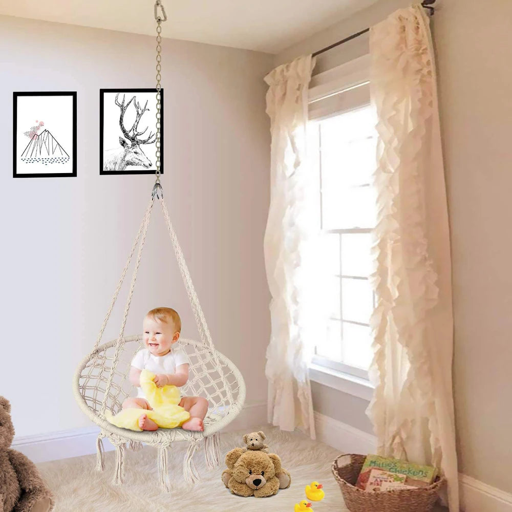 Hammock Swing Chair, Handmade Knitted Macrame Hanging Swing Chair for Indoor,Bedroom,Yard,Garden- 230 Pound Capacity