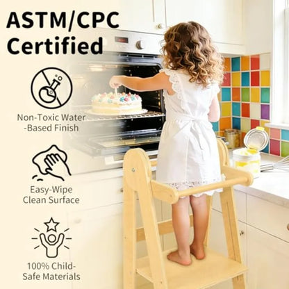 Foldable Montessori Kitchen Helper Tower – Adjustable Stool