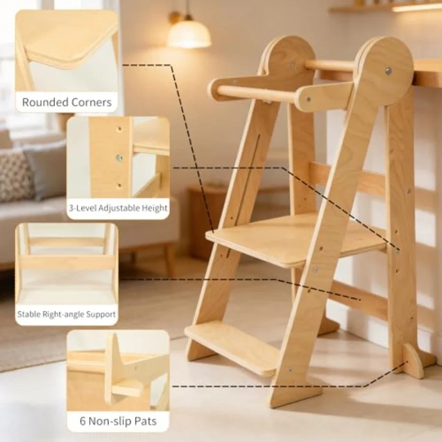 Foldable Montessori Kitchen Helper Tower – Adjustable Stool