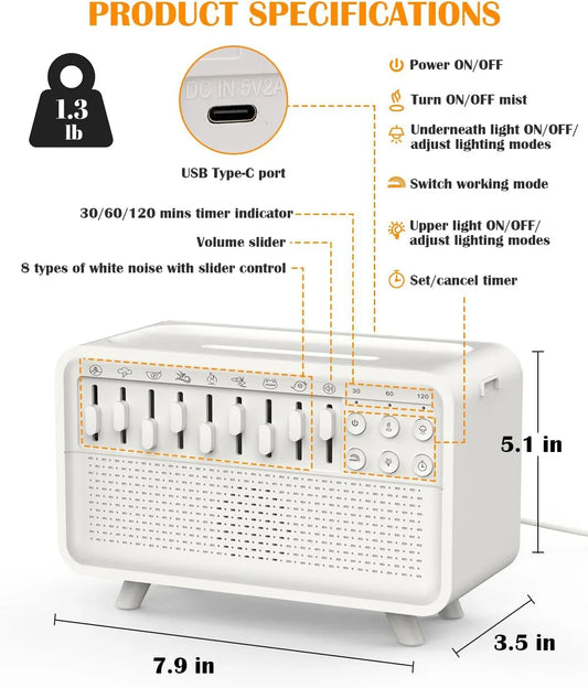 4-in-1 Baby White Noise Machine, Diffuser & Night Light