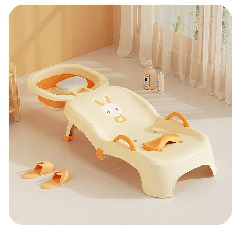 Children's Foldable Hair Washing Chair – Cartoon Shower Stool for Kids at Home
