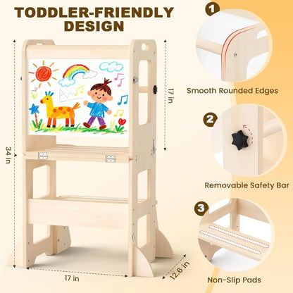 Foldable Kids Learning Tower with Whiteboard – Helper Stool