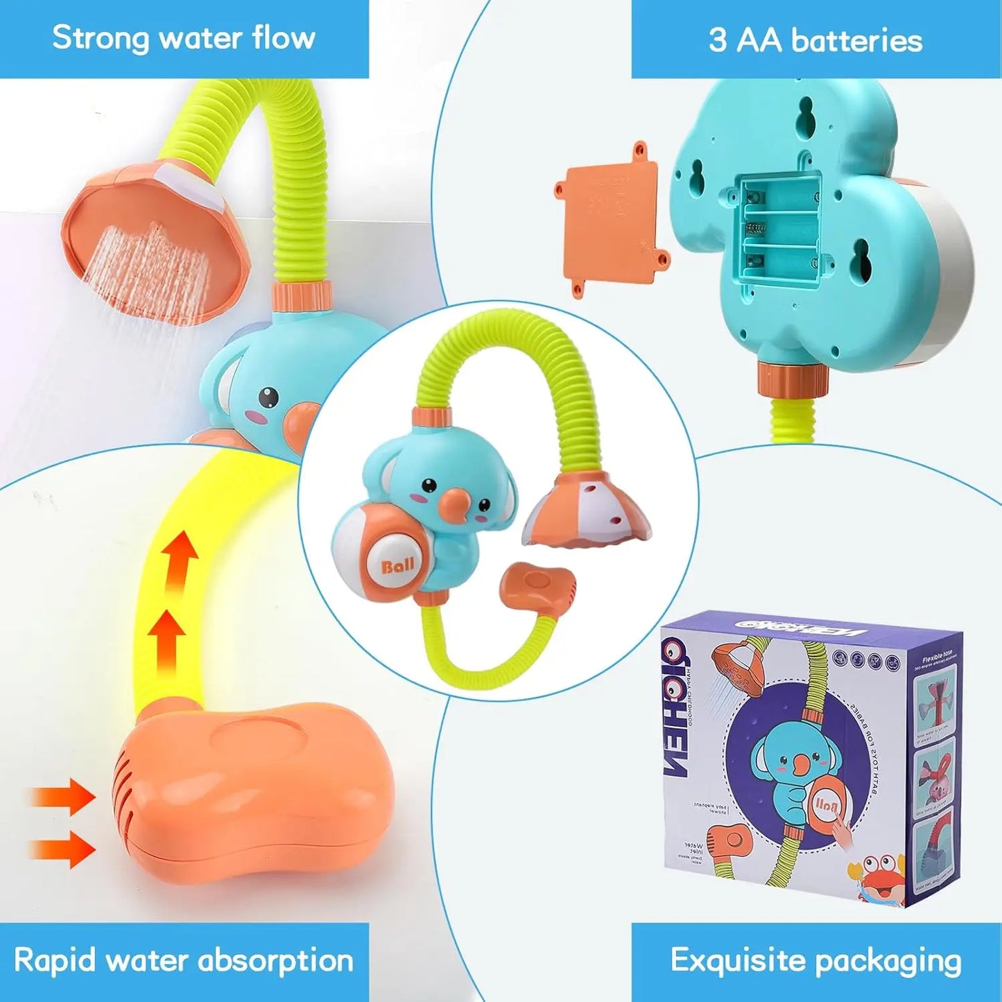 Cartoon Elephant Baby Bath Sprayer – 360° Jet Wash Head