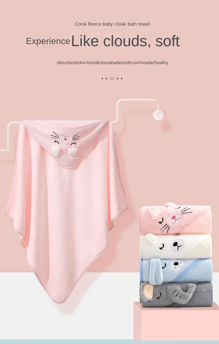 Baby Hooded Bath Towel – Super Soft Absorbent Bathrobe Blanket 80×80cm for Newborns