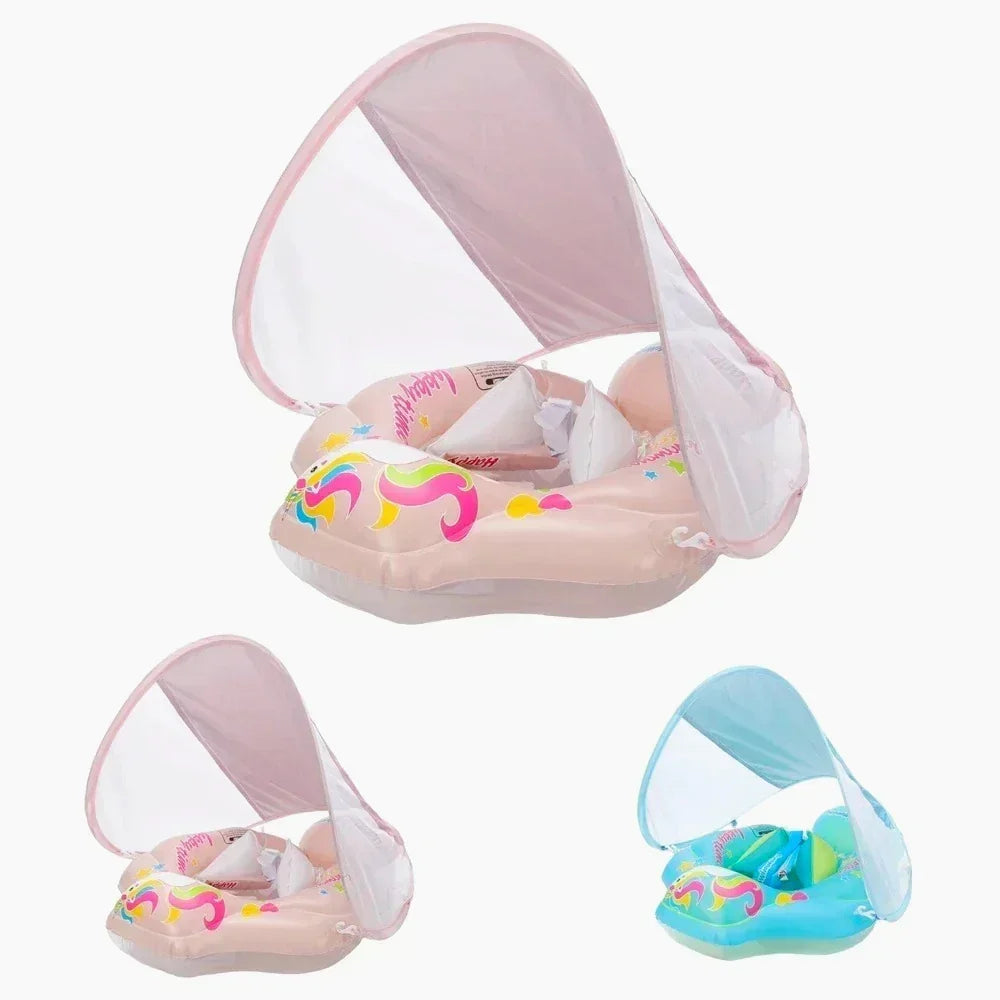 Baby Swimming Pool Float With Canopy Inflatable Infant Floating Ring Kids Swim Circle Bathing Summer Toys