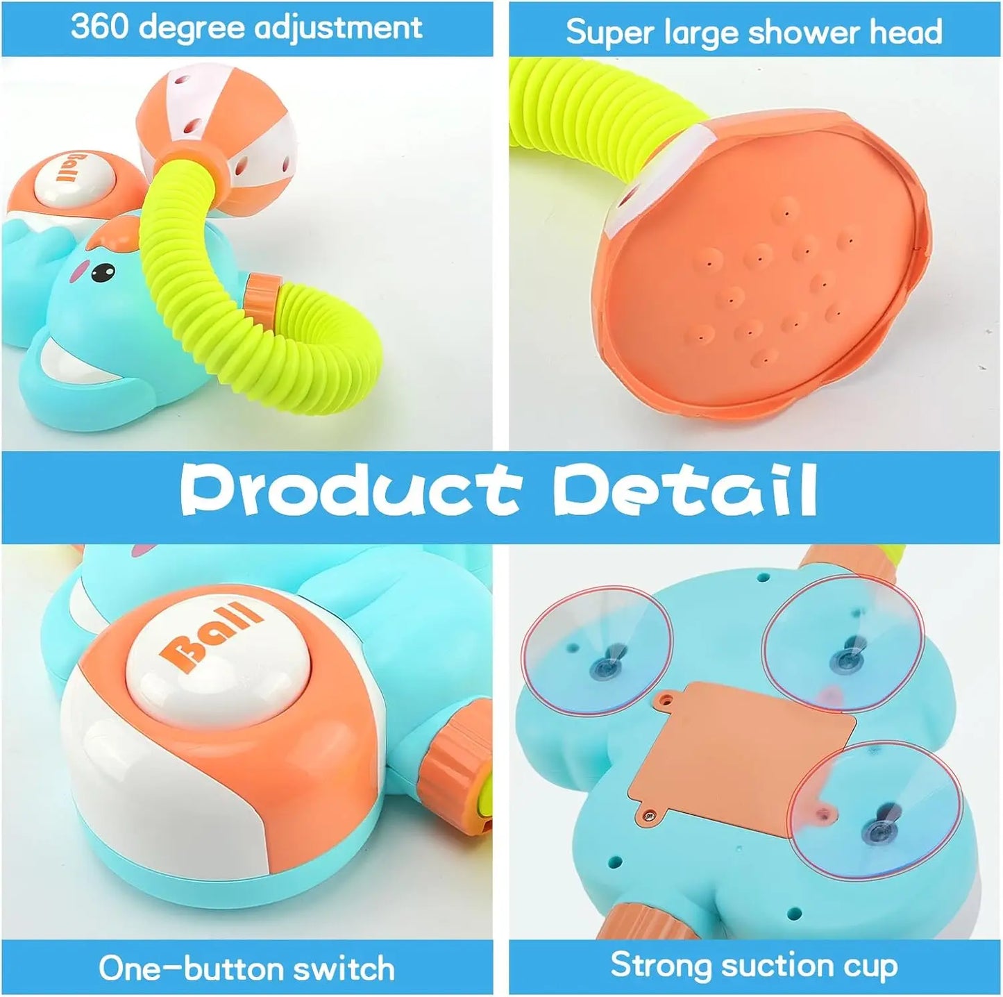 Cartoon Elephant Baby Bath Sprayer – 360° Jet Wash Head