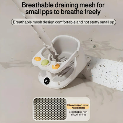 Baby Bath Seat with Temperature Sensor – Non-Slip Infant Bathtub Seat & Rinse Cup for 6M+