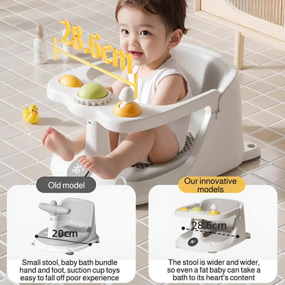 Baby Bath Seat with Temperature Sensor – Non-Slip Infant Bathtub Seat & Rinse Cup for 6M+
