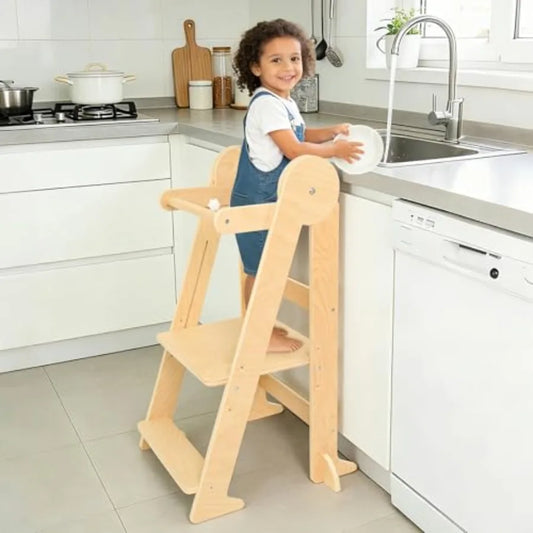 Foldable Montessori Kitchen Helper Tower – Adjustable Stool