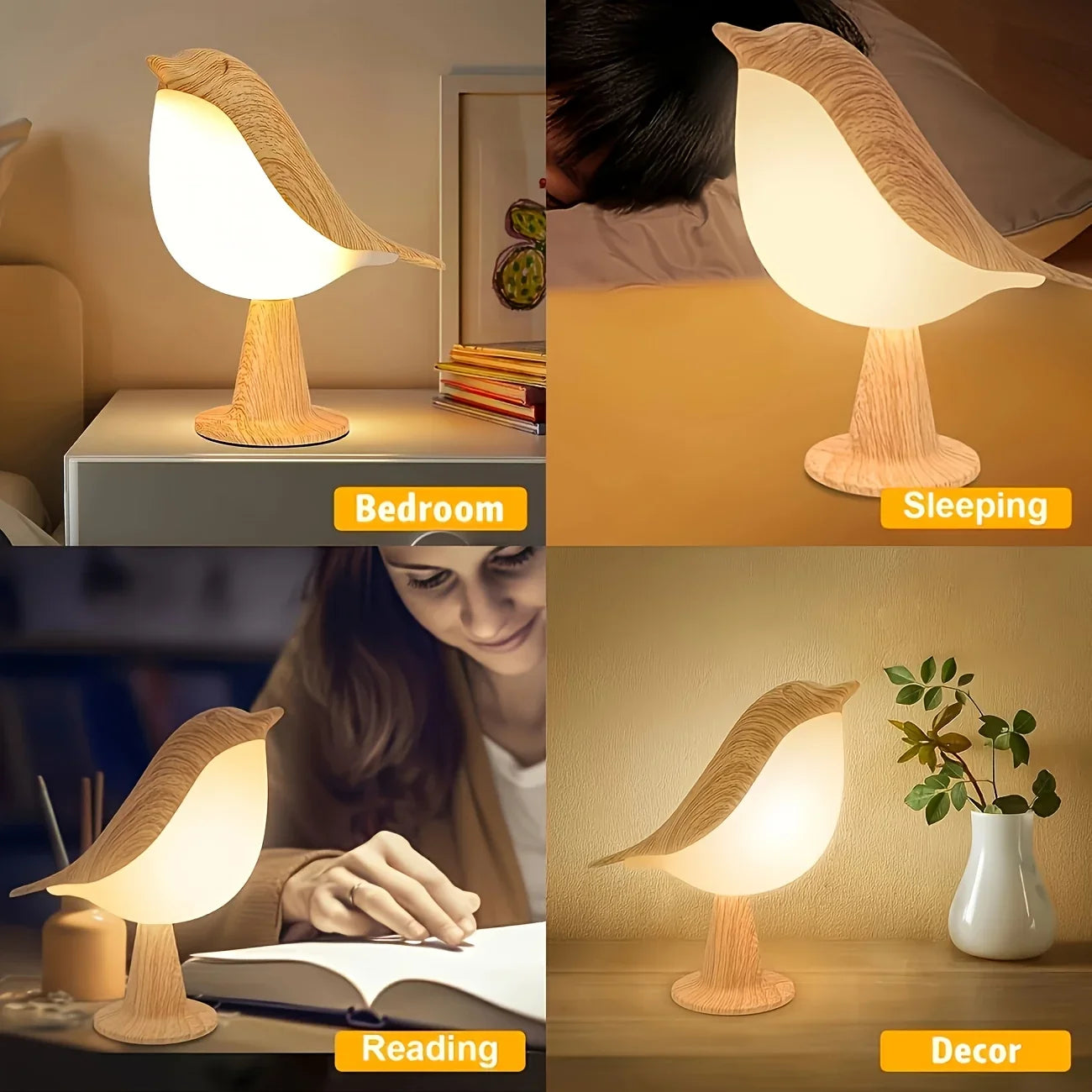 Bird Touch Bedside Lamp for Kids – USB Rechargeable Night Light