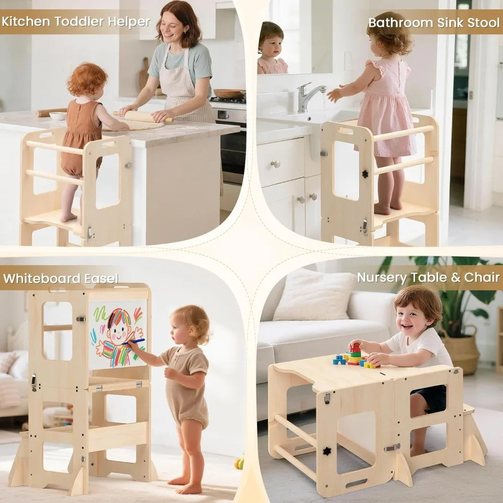 Foldable Kids Learning Tower with Whiteboard – Helper Stool