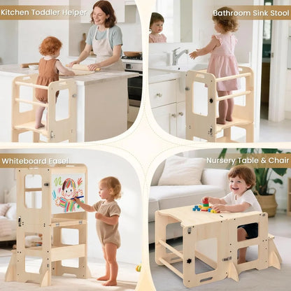 Foldable Kids Learning Tower with Whiteboard – Helper Stool