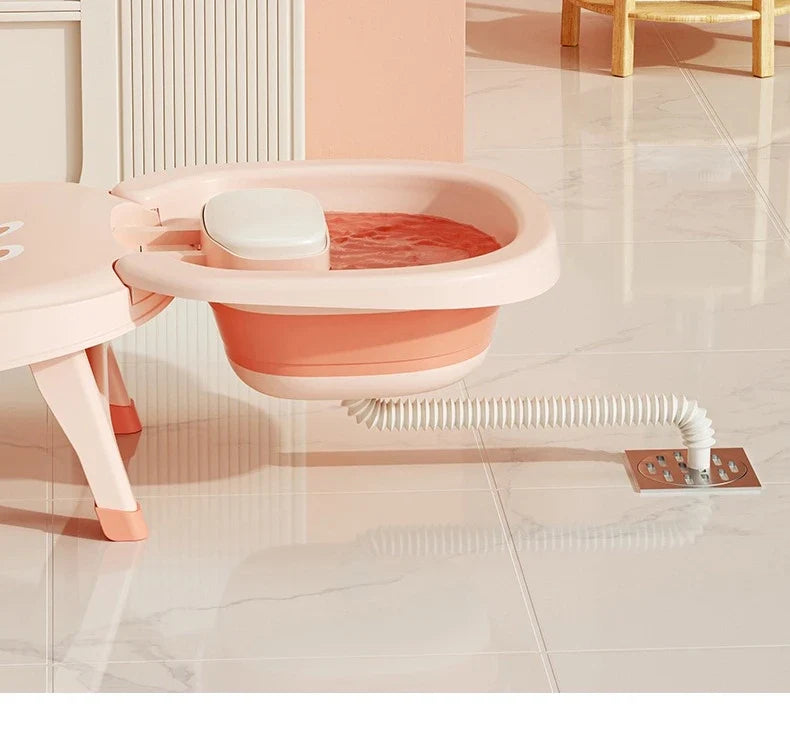 Children's Foldable Hair Washing Chair – Cartoon Shower Stool for Kids at Home