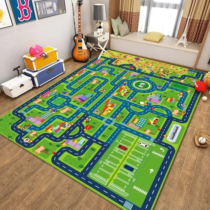 Kids City Traffic Play Mat Rug – Non-Slip Car Playroom Rug