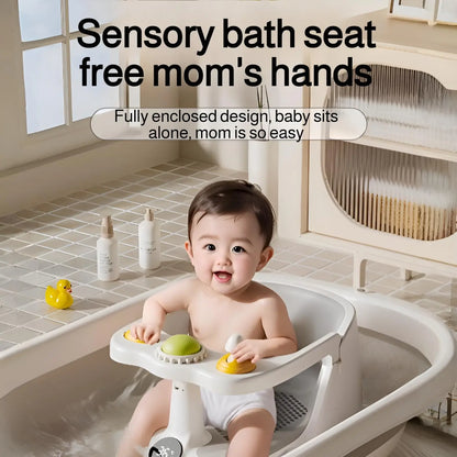 Baby Bath Seat with Temperature Sensor – Non-Slip Infant Bathtub Seat & Rinse Cup for 6M+