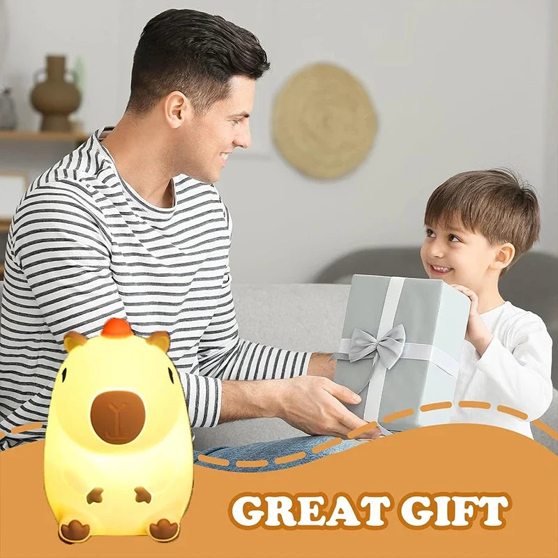 Capybara Silicone Night Light – USB Rechargeable Bedside Lamp