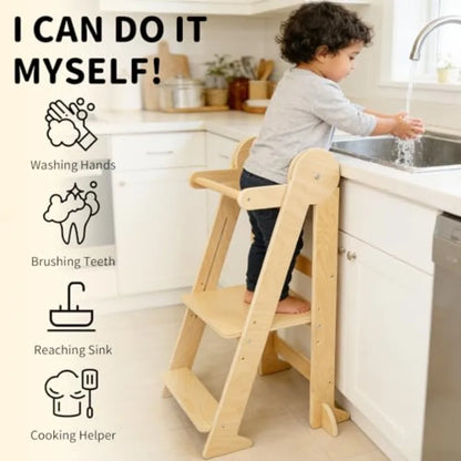 Foldable Montessori Kitchen Helper Tower – Adjustable Stool