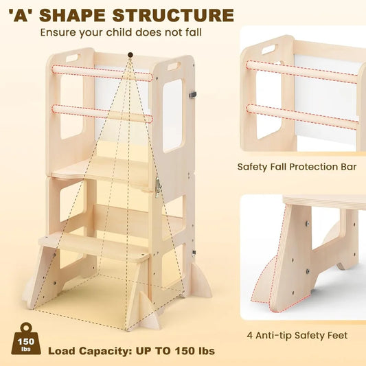 Foldable Kids Learning Tower with Whiteboard – Helper Stool