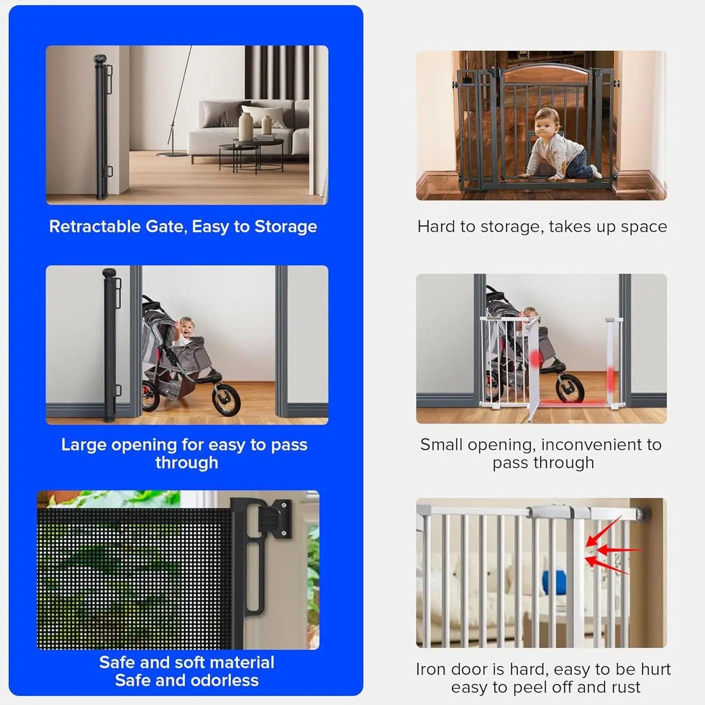 Retractable Safety Gate – No-Drill Childproof Mesh Fence for Hallways, Stairs & Doorways