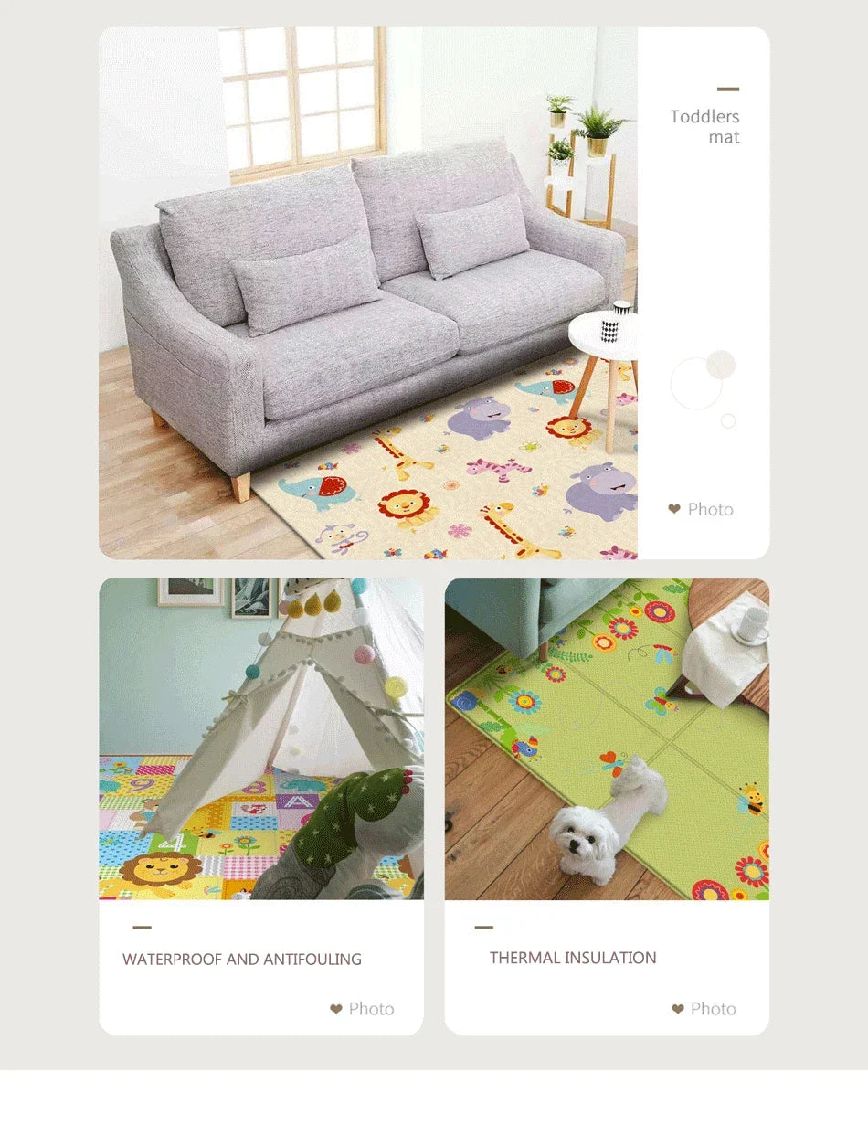 Double-sided Foldable Children Carpet Cartoon Baby Play Mat Educational Baby Activity Carpet Waterproof and Easy to Store