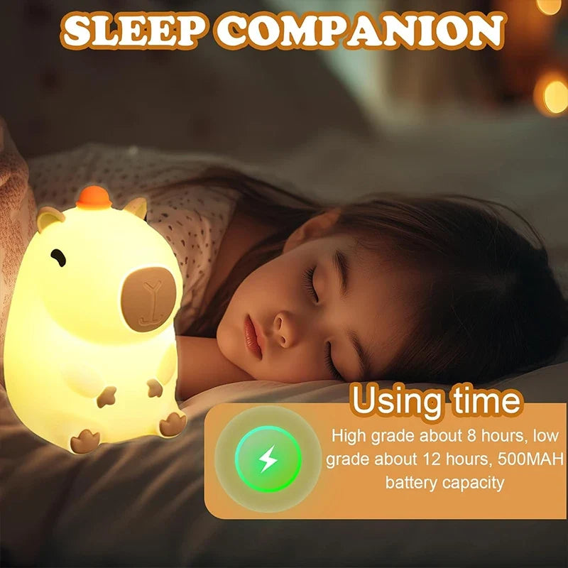 Capybara Silicone Night Light – USB Rechargeable Bedside Lamp