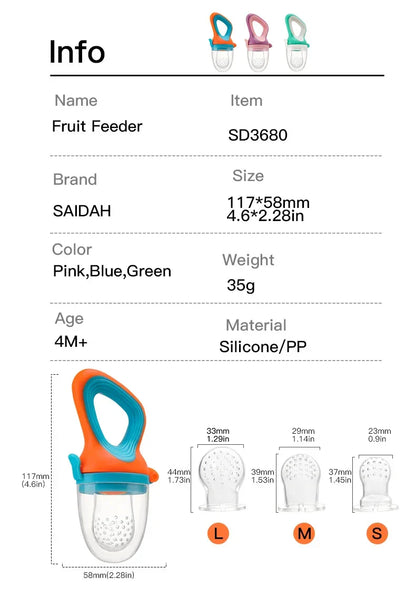 Infant Baby Food Fruit & Vegetable Feeder Pacifier with Medium Mesh Bag