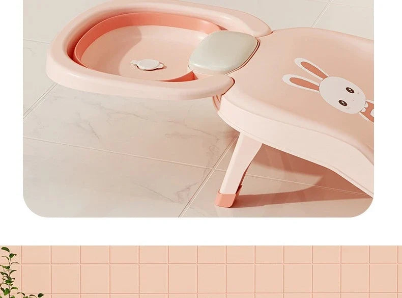 Children's Foldable Hair Washing Chair – Cartoon Shower Stool for Kids at Home