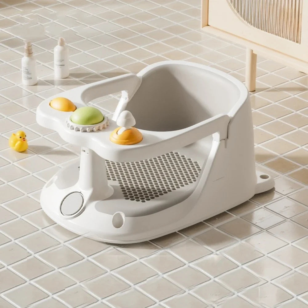 Baby Bath Seat with Temperature Sensor – Non-Slip Infant Bathtub Seat & Rinse Cup for 6M+