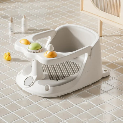 Baby Bath Seat with Temperature Sensor – Non-Slip Infant Bathtub Seat & Rinse Cup for 6M+