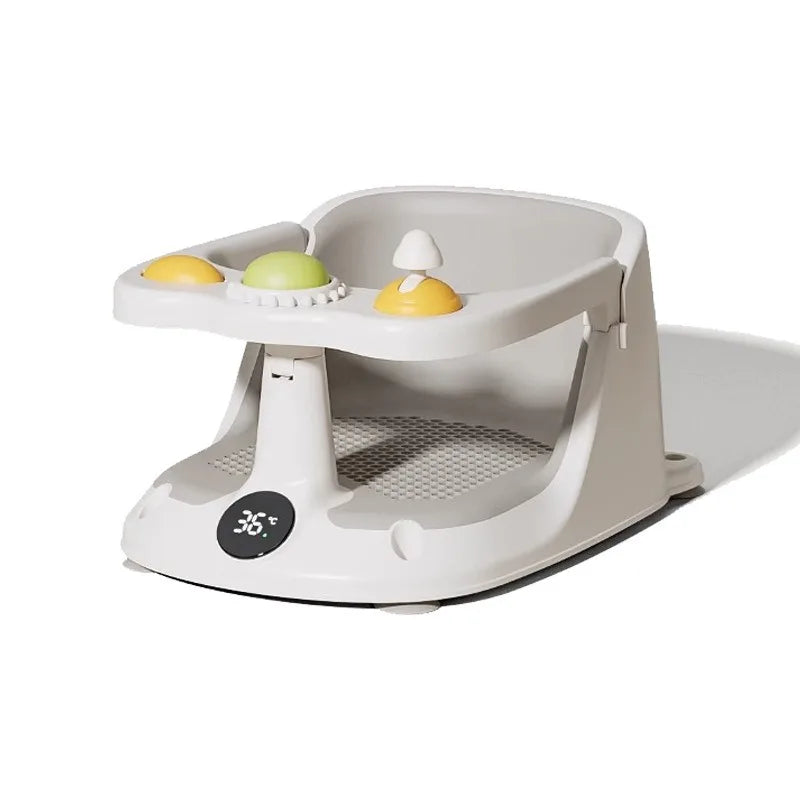 Baby Bath Seat with Temperature Sensor – Non-Slip Infant Bathtub Seat & Rinse Cup for 6M+