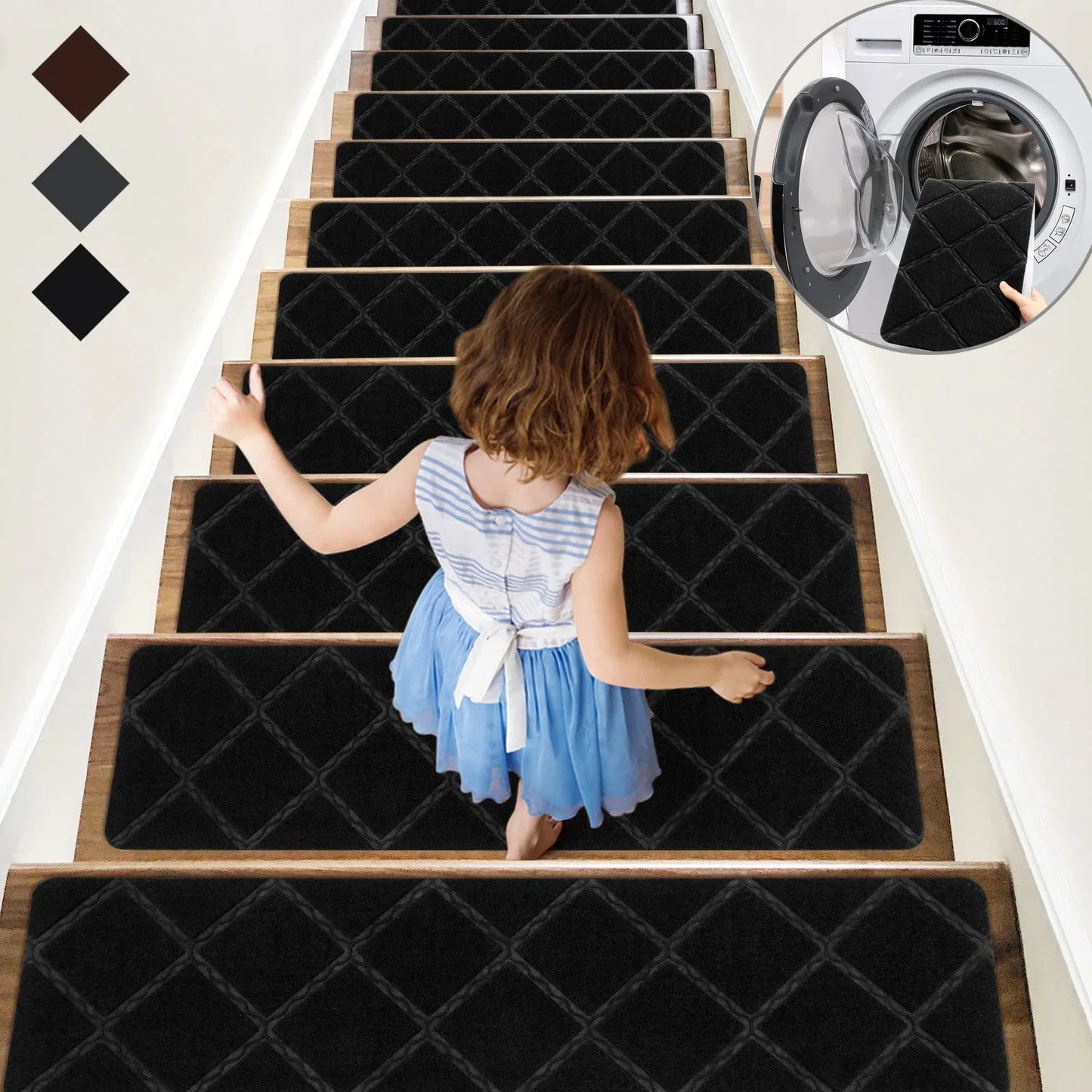 Stair Tread Carpet Mats Self Adhesive Non-Slip Water Absorption Stair Mat Step Rugs Safety Mute Floor Mats Pad