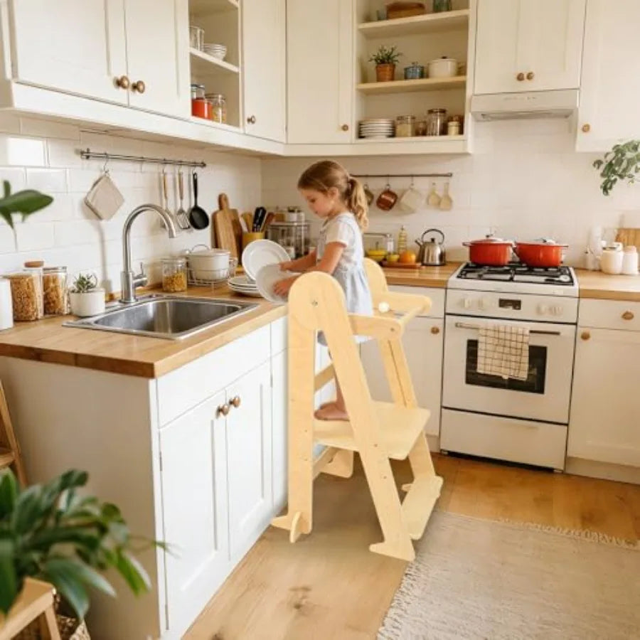Foldable Montessori Kitchen Helper Tower – Adjustable Stool