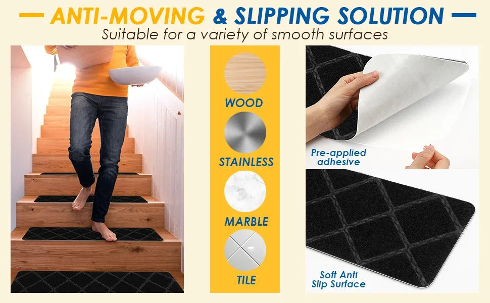Stair Tread Carpet Mats Self Adhesive Non-Slip Water Absorption Stair Mat Step Rugs Safety Mute Floor Mats Pad