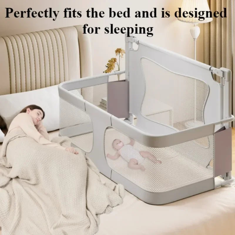 Baby Bedside Breathable Foldable Bassinet Bed Crib with Visible Mesh Window and Soft Washable Liner Cover