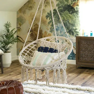 Hammock Swing Chair, Handmade Knitted Macrame Hanging Swing Chair for Indoor,Bedroom,Yard,Garden- 230 Pound Capacity
