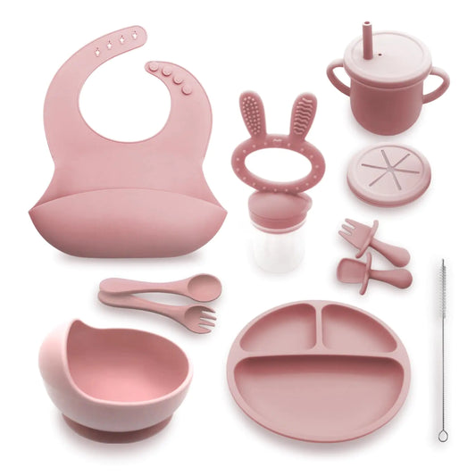 Baby Feeding Set Silicone Baby Plates and Bowls Set (Rose Pink)