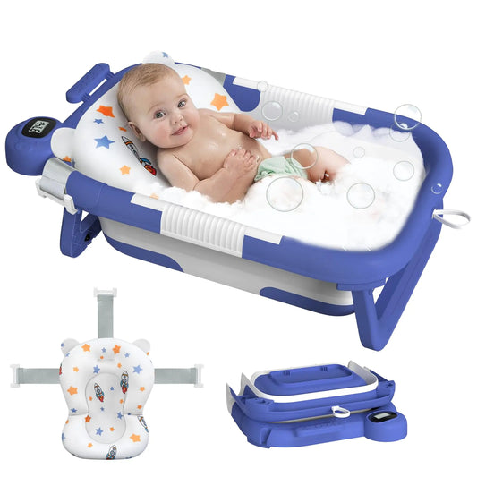 Collapsible Baby Bathtub Baby Bath Tub for Newborn to Toddler with Floating Cushion for Bath Support