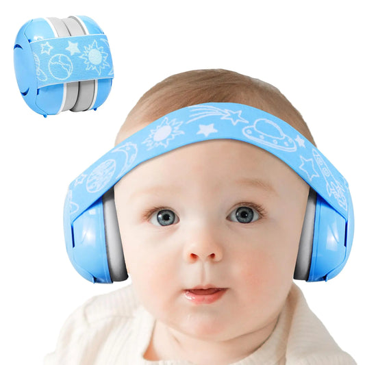 Baby Ear Muffs Noise Protection Adjustable Headband Baby Ear Protection Comfortable Baby Headphones for Hearing Protection & Improves Sleep Baby Airplane Travel Essentials Sound Proof Blue
